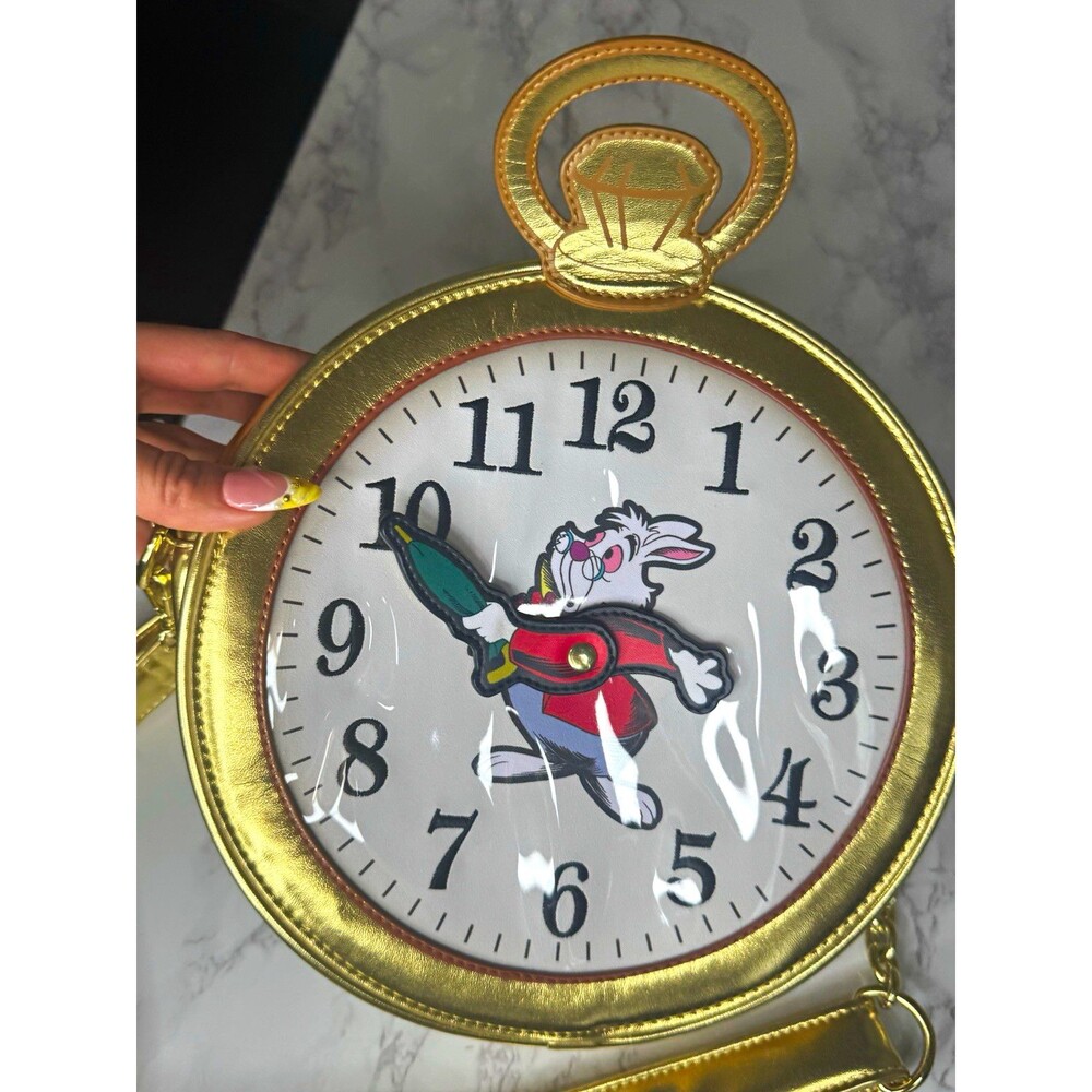 Loungefly Disney Alice in Wonderland White Rabbit Clock Gold Mini Bag
